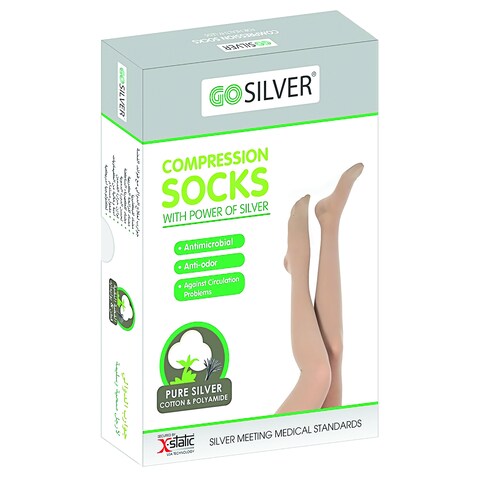 Go Silver Panty Hose Compression Socks,Class 2 (23-32 mmHG) Open Toe Flesh  Size 6