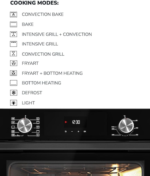 MILLEN Built In Electric Oven, 10 Cooking Modes, 73L - 3 Years Warranty, SCHOTT Inner Glass, MEO 6004 BL