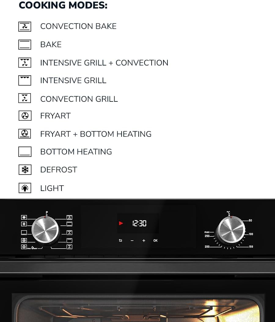 MILLEN Built In Electric Oven, 10 Cooking Modes, 73L - 3 Years Warranty, SCHOTT Inner Glass, MEO 6004 BL