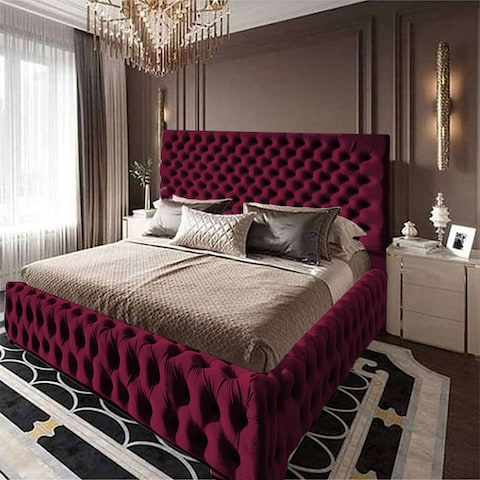 إن هاوس فالينسا هيكل سرير منجد بالمخمل - نفر ونص - 200×140 سم - برغندي