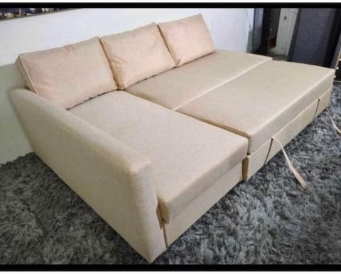 Karnak Convertible Sofa Cum Bed L-Shape Corner Sofa Plus Diwan Bed With Storage Box &amp; Cushion For Living Room, Home, Office, Apartment, Studio Room Size 215x150x75 Centimeters Ksb206