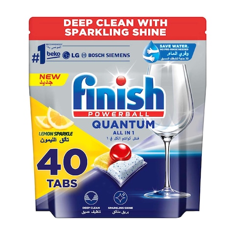 Finish Powerball Quantum All In 1 Lemon Sparkle Dishwasher Detergent 40 Tablets