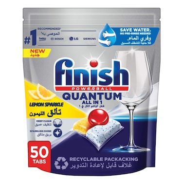 Finish Quantum Lemon Sparkle All In 1 Dishwasher Tablets 50 Count