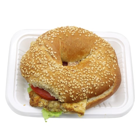 Beef Sausage With Egg In  Bagel Sandwich
