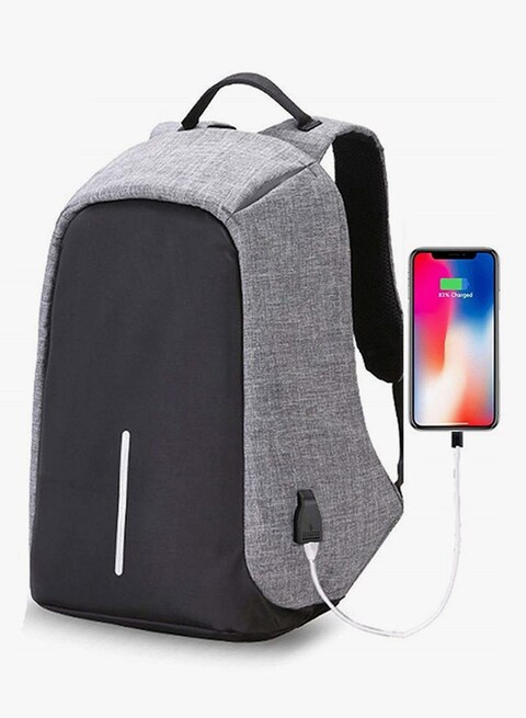Generic Anti Theft Backpack With USB Charging Port Grey/Black