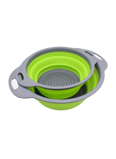 Cytheria - 2-Piece Collapsible Silicone Colanders Set Green/Grey 8x9.5inch