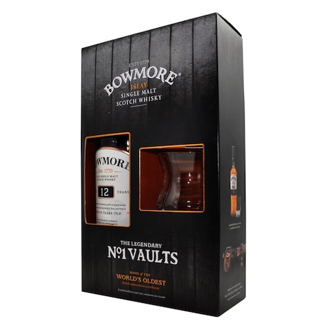 Bowmore 12 Years Single Malt Scotch Whisky 750ml + Glass Free