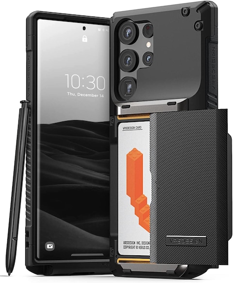 VRS Design Damda Glide Pro for Samsung Galaxy S23 ULTRA case cover wallet (2023) [Semi Automatic] slider Credit card holder Slot [3-4 cards] - Black Groove