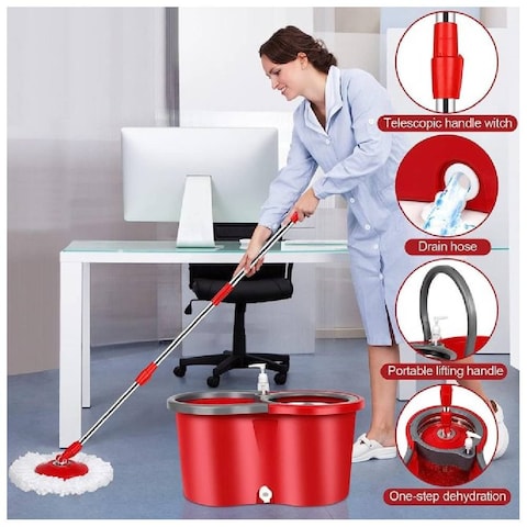 HYX Spin Mop With Bucket For Floor Cleaning, Microfiber Mops and Bucket with Wringer Set, Adjustable Handle, 360 Spinning Mop For Wet &amp; Dry Use