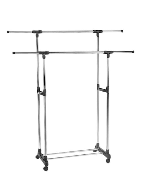 Portable Double Layers Clothes Rack Floor Hanger Black/Silver