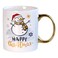 Happy Christmas Snowman Printed Ceramic Mug with Gold Handle 350ml