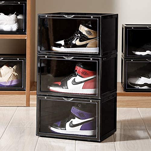 صندوق تخزين للأحذية ، مفتوح من الجانب بجودة عالية لتخزين الأحذية - حجم يصل إلى UK 46 (حجم كبير) ، مجموعة من 3 صناديق (اسود)