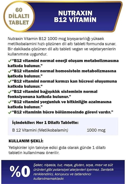Nutraxin Vitals Vitamin B12 1000mcg 60 Tabs