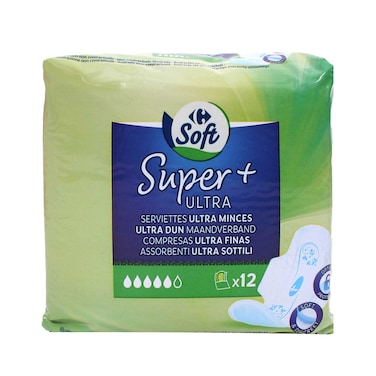 Carrefour Soft Super Ultra Thin Absorbent Sanitary pads 12pieces White