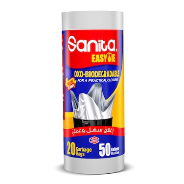 Sanita Easy Tie Garbage Bags Biodegradable 50 Gallons 20 Bags