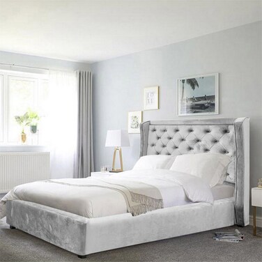 In House Lychee Velvet Bed Frame - King - 200x200 cm - White