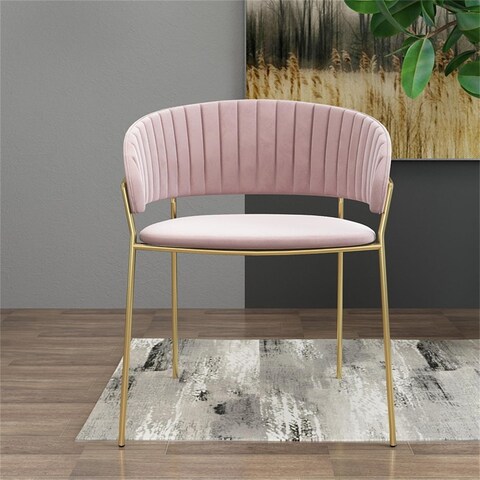 LANNY Modern Comfortable Stainless Steel Frame Structure Upholstered Velvet Fabric Living Room Gold Legs Dining chairs 1533 Pink
