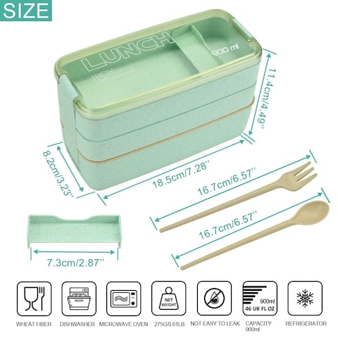 Aiwanto 900ml 3 Layered Lunch Boc Bento Storage Box Tiffin Box Lunch Breakfast Container Multi Layered Lunch Box