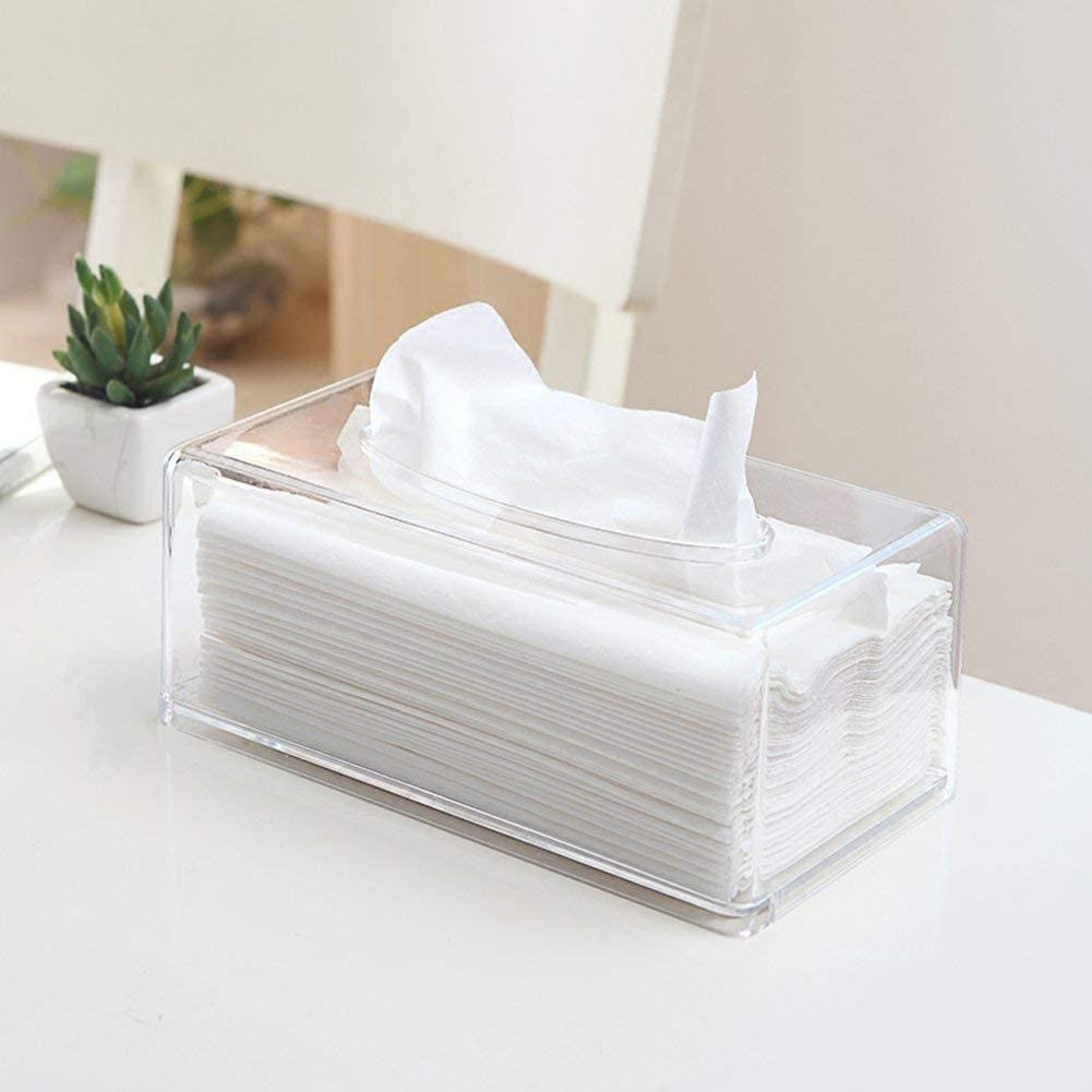 Li Ying Acrylic Clear Tissue Box Cover,Rectangle Napkin Holder for Car Office Kitchen H8xW12xL22cm