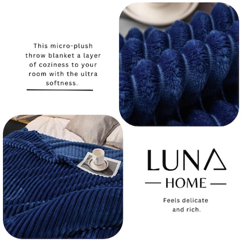 Luna Home Throw Striped Blanket Super Soft, Blue Color