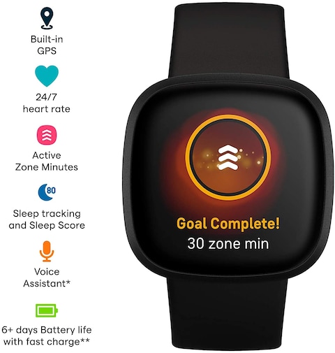 Fitbit VERSA 3 GPS Activity Tracker Fitness Watch - Black Aluminum (FB511BKBK)