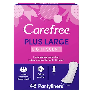 Carefree Daily Panty Liners - Plus Large Size - Light Scent - 48 Pads