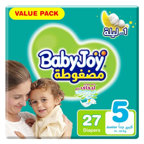 Babyjoy Compressed Diamond Pad Diapers Size 5 Junior 14-25kg 27 Diapers