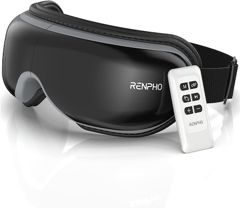 Renpho Eye Massager With Heat And Vibration, Remote Control, Compression Bluetooth Music Temple Eye Massage Mask Rechargeable For Relax Eye Strain Dark Circles Eye Bags Dry Eyes Improve Sleep, Black