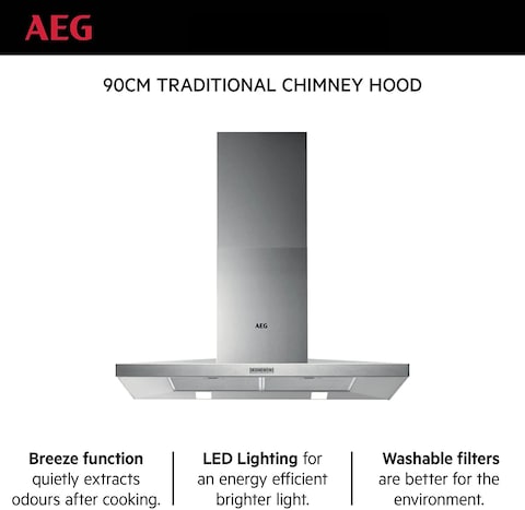 AEG Hood, Traditional Chimney, 90cm, DKB4950M, Made In Poland (1 Year Warranty)