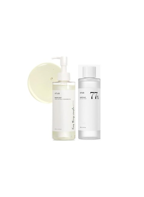 Anua Heartleaf 77% Soothing Toner 250ml and Anua Heartleaf Pore Control Cleansing Oil 200ml