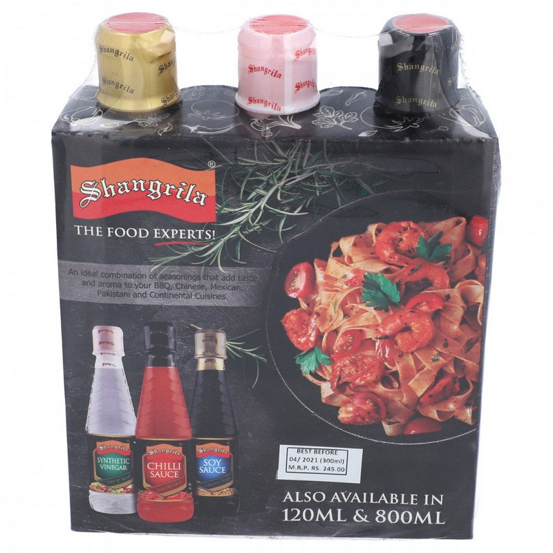 Shangrila Chilli Sauce Synthetic, Vinegar And Soy Sauce Trio Pack 300ml