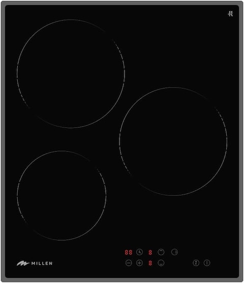 MIILLEN Built in Electric hob, 45 cm Black Glass, 3 Heating Zones, 4800W, Touch Control, MEH 451 BL, 3 Year Warranty