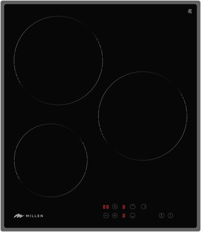 MIILLEN Built in Electric hob, 45 cm Black Glass, 3 Heating Zones, 4800W, Touch Control, MEH 451 BL, 3 Year Warranty