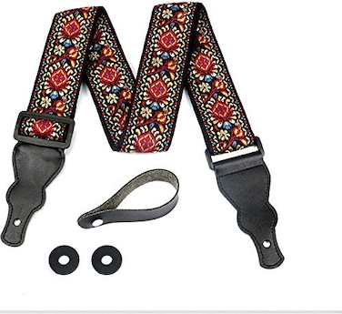 Mike Music Guitar Strap Embroidered Red Vintage Woven Strap Locks &amp; Strap Button Stocking Stuffer For Bass, Electric &amp; Acoustic Guitars (Red Woven)