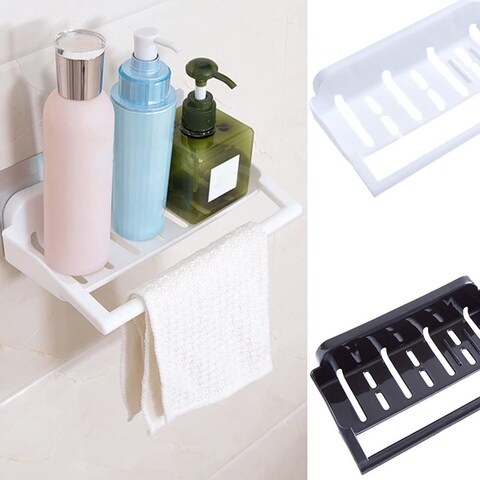 Bathroom Shelf Wall Hanging Plastic Kitchen Storage Rack Toilet Rail Holder Stand Wall Mounted Magic Sticker Punch-free Non-scratch Multifunctional Storage Display Ladder Shelf by Najm Al Asasi