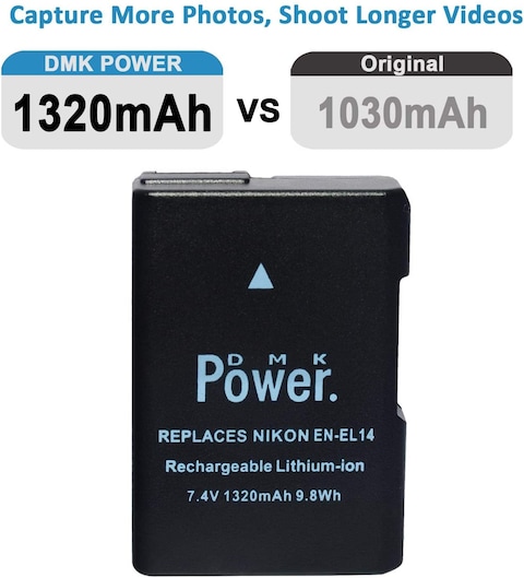 DMK Power EN-EL14 Battery 1320mAh 9.8Wh for Nikon D5600 D5500 D5200 D5300 D5100 D3400 D3300 D3200 D3100 Coolpix P7000 P7100 P7200 P7700 P7800 Cameras