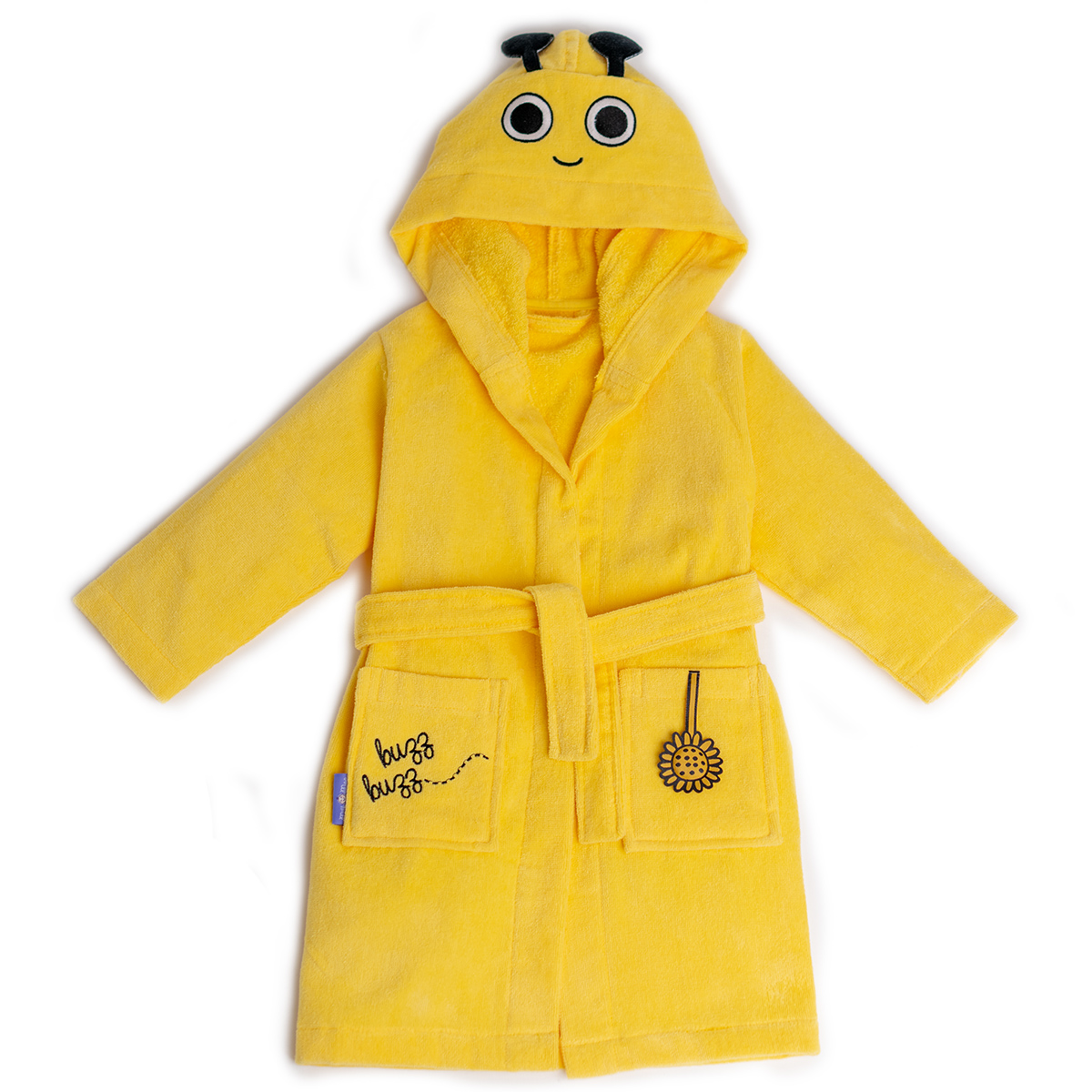 Milk&amp;Moo Buzzy Bee Toddler Robe, Kids Robe, 100% Cotton Kids Bathrobe, Ultra Soft and Absorbent Hooded Bathrobe for Girls and Boys, Yellow Color, Suitable for 2-4 Years