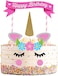 Aiwanto 3 Set Unicorn Birthday Cake Topper Flower Eyelashes Handmade Baby Children Party Cake Decor Set