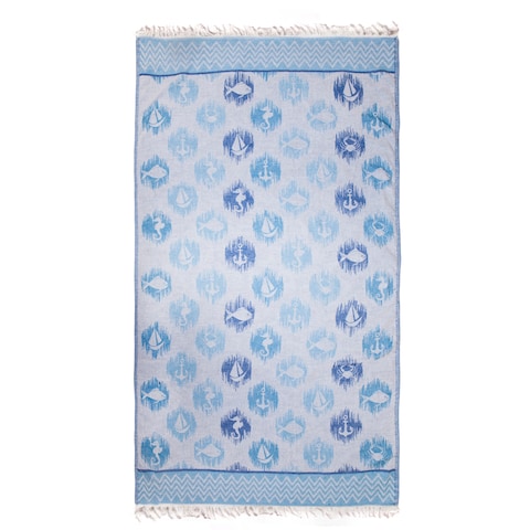 ANEMOSS Anchor Patterned Turkish Peshtemal 100% Cotton Free of Microfiber Synthetic and Polyester Soft Quick Dry Versatile Beach Pool and Bath Peshtemal for Kids and Adults 39x70 in 100x180 cm