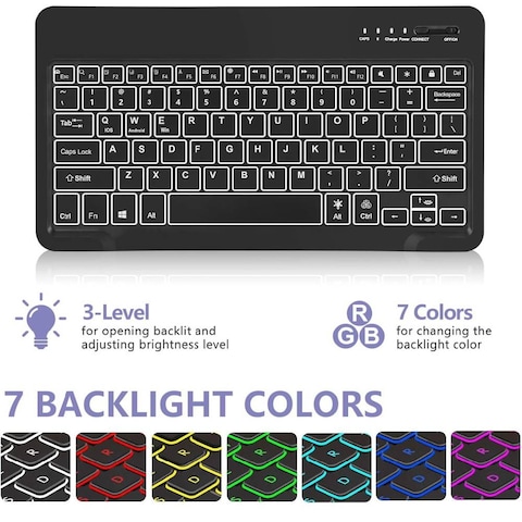 Galaxy Tab S7 FE 5G Case with Keyboard, Compatible with Samsung Galaxy Tab S8 Plus/S7 FE/S7 Plus 12.4 inch - 7 Colors Backlit Removable Keyboard, Smart Cover, Black