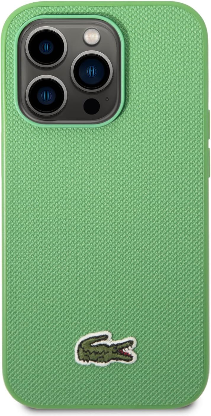 CG Mobile Lacoste Hard Case Iconic Petit Pique PU Woven Logo Estragon Compatible With iPhone 14 Pro Max, Lightweight, Anti-Fall, Classy, Bumper Protection, Full Protection, Classic - (Green)