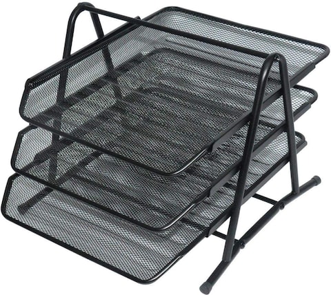 Generic Desk Deposit Tray 3 Layer, A4 Letter Paper Document Wire Mesh Storage Organizer 32X26cm Black Color