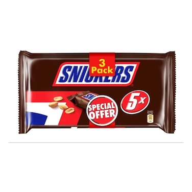 Snickers Peanut Chocolate Bars 5 Bars, 45g Pack of 3