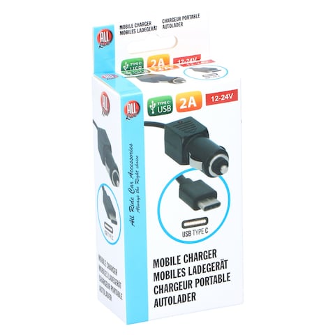 All Ride USB Type C Mobile Charger 2A 12-24V Black