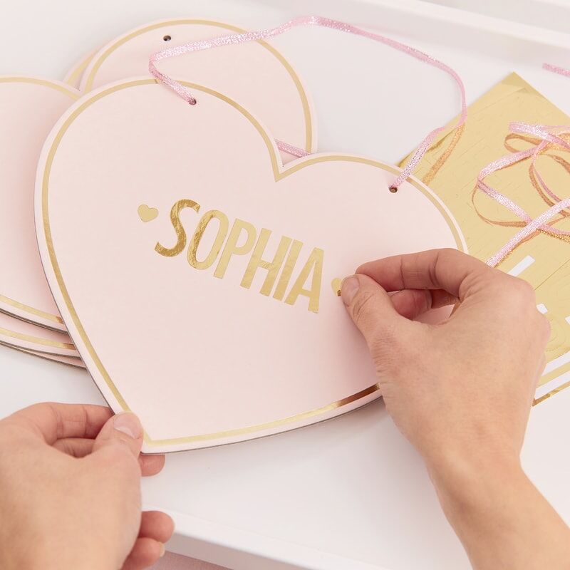 Ginger Ray Gold Foiled Heart Signs with Customize Stickers 4-Pieces- Pink
