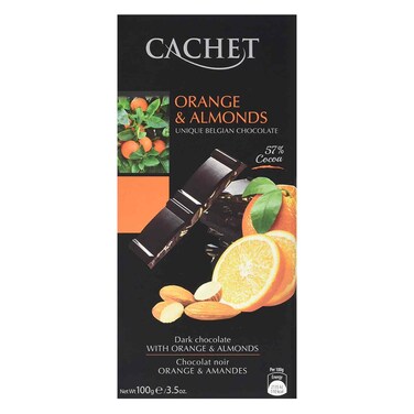 Cachet Orange And Almonds 57% Cocoa Dark Chocolate 100g