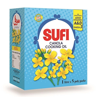 Sufi Canola Cooking Oil 1Litre (Pack of 5)