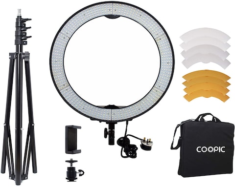 Coopic Rl-650S Camera Photo/Video 18 Inch/48 Centimeter Outer 55W 240 Pieces LED SMD Ring Light 5500K Dimmable Light With Stand Mobile Holder Hot Shoe Color Filter Set (Black)