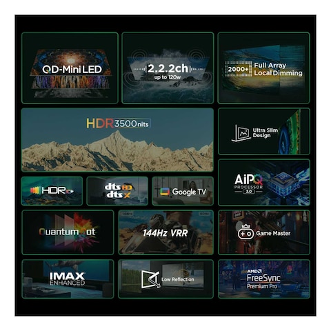 TCL 75-Inch UHD Smart Mini LED Google TV 75C855 Black