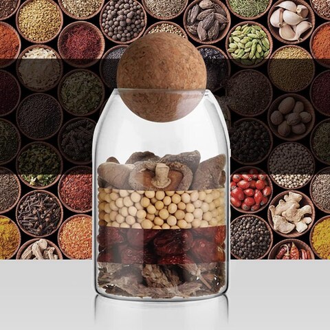 3 x Glass Storage Jars, Borosilicate Glass Jar, Spice Jars with Cork Stopper, for Spices, Sugar, Coffee, Biscuits, Sweets